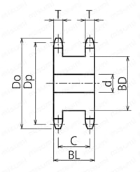 50SDシングルダブルスプロケット セミFシリーズ 軸穴加工済（新JISキー）　外形図