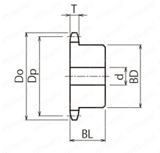 K60スプロケット 旧B形 セミFシリーズ 軸穴加工済（新JISキー） 外形図