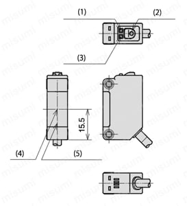 汎用アンプ内蔵光電センサ HP7シリーズ 透過形受光器 外形図