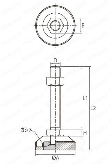 アジャスタ 重量用 ラバー付 D-C-R 外形図