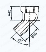 管継手 45°めすおすエルボ（バンド付） 外形図