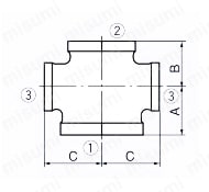 管継手 クロス（バンド付） 外形図2