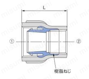 器具接続用PQWK継手 マレブル製 A形ソケット（奥樹脂ねじ付 ） 外形図2