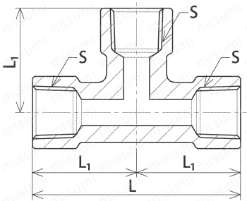 ねじ込み式継手 めすティー 外形図