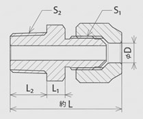 押拡式継手 おねじコネクタ 外形図