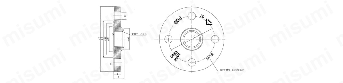 ダクタイル鋳物フランジ タイプ 5Kの外形図