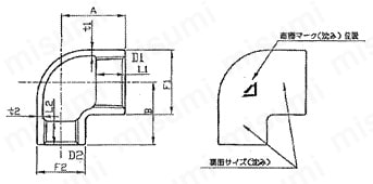 樹脂コーティング管継手コート継手径違いエルボ 外形図