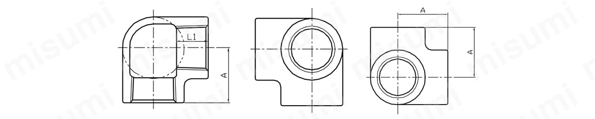 白継手特殊エルボの外形図
