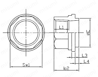 可鍛鋳鉄製管継手ユニオン（白・黒継手） 外形図2