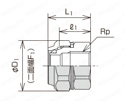 ステンレス配管用 メカニカル継手 水栓ソケット 外形図