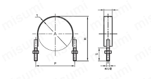 U字金具 SPUバンド（電気亜鉛めっき／ステン） 外形図