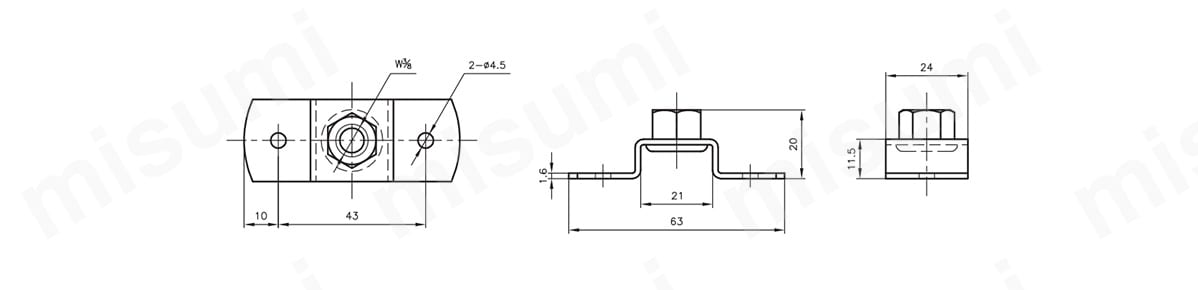 A10295-0013 吊配管金具 ねじ込T足（電気亜鉛めっき・ステン） アカギ MISUMI(ミスミ)