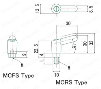 ミニクランプレバー（ステン） MCRS,MCFS 外形図