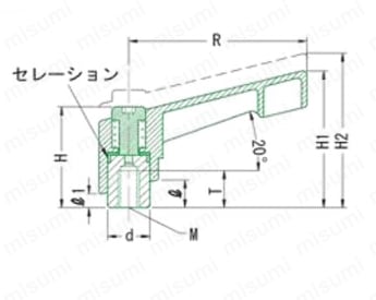 プラスチッククランプレバー ZR,ZF 外形図2