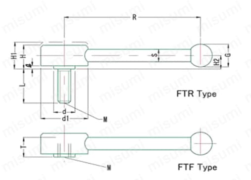 フラットテンションレバー FTR,FTF 外形図