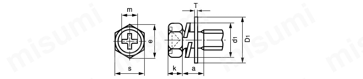 HXPP4-ST3B-M5-8 | 十字穴付（+）六角アプセット P=4（SW+JIS小形W組込
