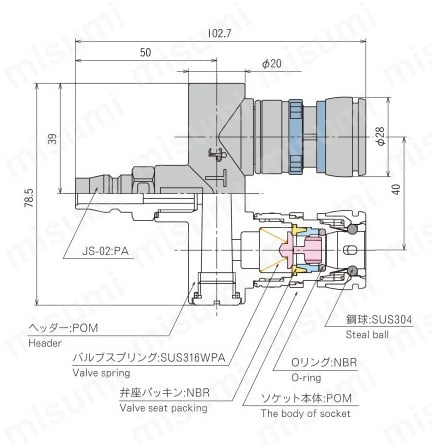 ジョプラES＆W（一般配管＆水配管用） ツインソケット 外形図