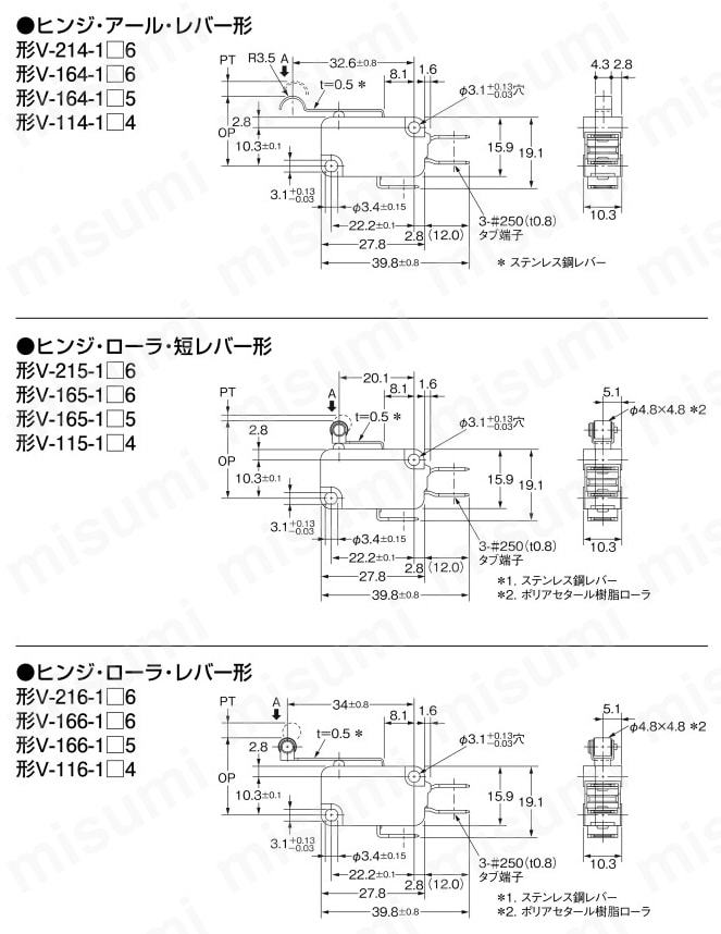 V-156-1A5 小形基本スイッチ V オムロン MISUMI(ミスミ)