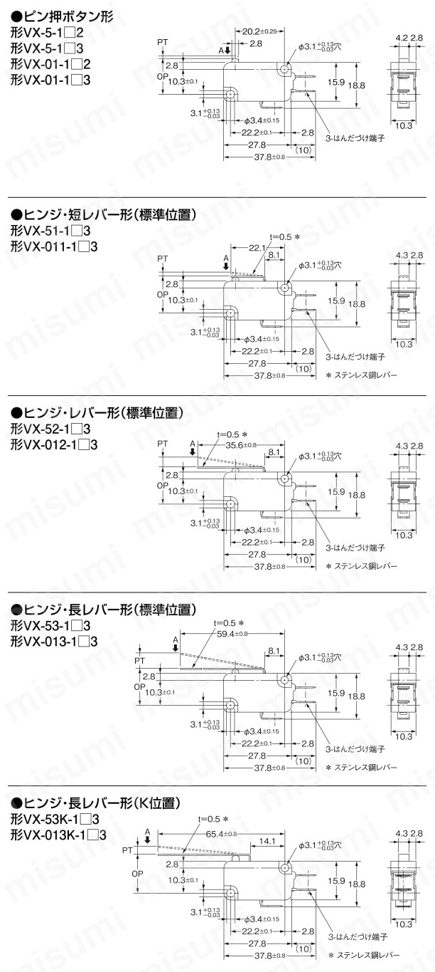 VX-5-1A3 | 小形基本スイッチ VX | オムロン | MISUMI(ミスミ)