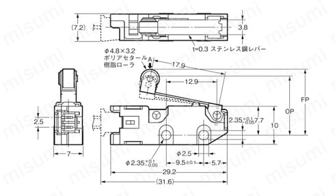 超小形基本スイッチ 【D3M】 外形図2
