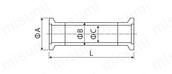 NWニップルの外形図。 材質:SUS304。表面処理:G.B.B.。