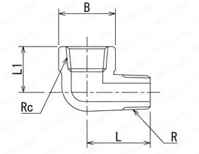 高圧用 ねじ込み継手 PT SL/ストリートエルボ 外形図1