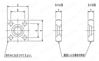 油圧用 管フランジ 21MPa SHA/SHB 外形図
