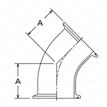 ゼットサニタリー ヘルール45°エルボ (ZEQ-F) 外形図