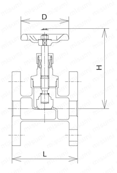 Hシリーズ 10Kタイプ フランジ形 玉形弁 JIS面間タイプ（JIS B 2011） 外形図
