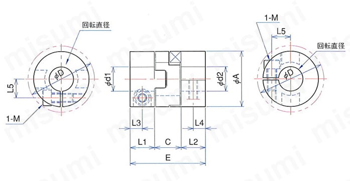 加工精度の向上でバックラシュゼロを実現した標準カップリングの寸法図