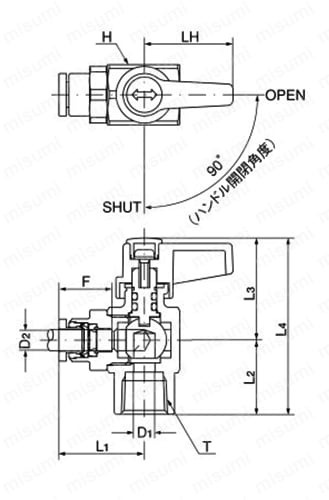 ボールバルブ アングルタイプ VA-E Alt;外形図01