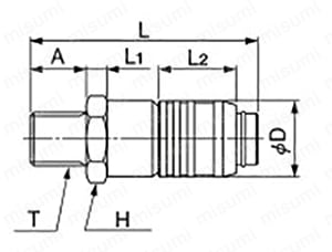 Q.D.C. 101シリーズ カプラー オスねじタイプ 101C4-M Alt;外形図01