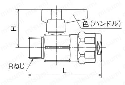 ダブルロックバルブ WB1型 テーパおねじ ワンタッチ着脱式ハンドル 黄銅製 外形図
