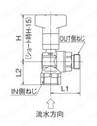 CBL2型 逆止弁付ボールバルブ Rcねじ×Gねじ アングル型 外形図