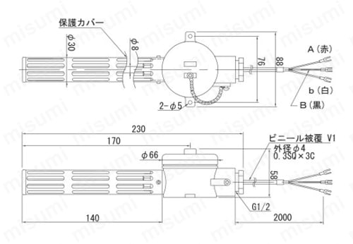 汎用形温度センサー RN11シリーズ壁取付形白金測温抵抗体 外形図