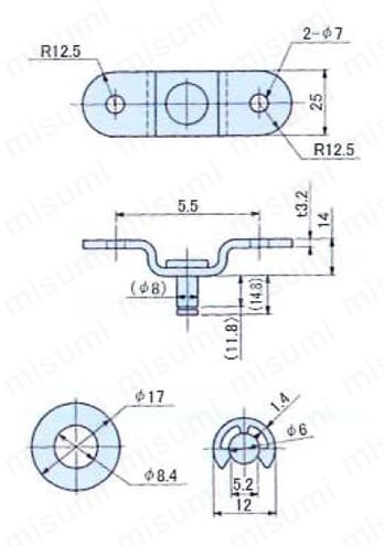 ガススプリング 取付金具 N19外形図