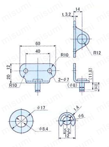 ガススプリング 取付金具 N23外形図