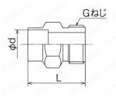 銅管用継手 オスアダプター Gねじ取付 黄銅製 外形図
