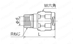 ダブルロックジョイント WJ44型 テーパおねじ管端コア対応 外形図