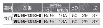 ダブルロックジョイント WL13型／16型／28型 床立上げアダプター 黄銅製 WL16規格表