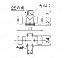 ダブルロックジョイント WT6型 座付チーズ平行めねじ 外形図