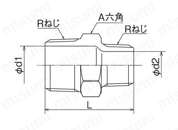 太陽熱温水器用継手 ポリ管ジョイント テーパおねじの外形図