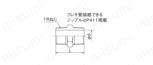 砲金ニップル Rねじ×Rねじの外形図