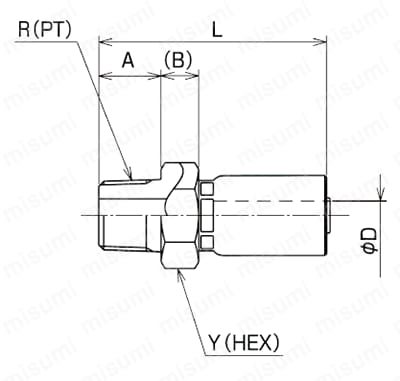 スウェイジタイプ 管用テーパオスねじ継手 SA Alt:外形図01