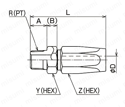 リューザブルタイプ 管用テーパオスねじ継手 A Alt:外形図01