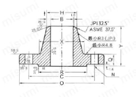 鍛鋼製フランジ 突合せ溶接形フランジ(平面座)外形図
