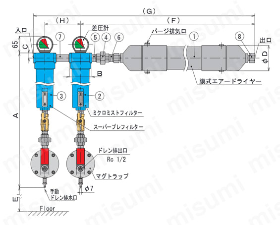 中空糸 膜式エアードライヤー フィルターセット MD 外形図2