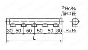 ステンレス製品 SFH型 ヘッダー Rcねじ 外形図