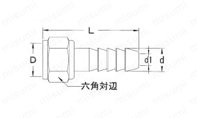 ジョイントシリーズ 継手部品 No.03 袋ナット付竹の子 外形図