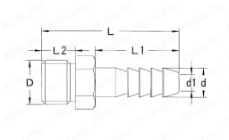 ジョイントシリーズ 継手部品 No.11 ホース継手 （Gネジ） 外形図